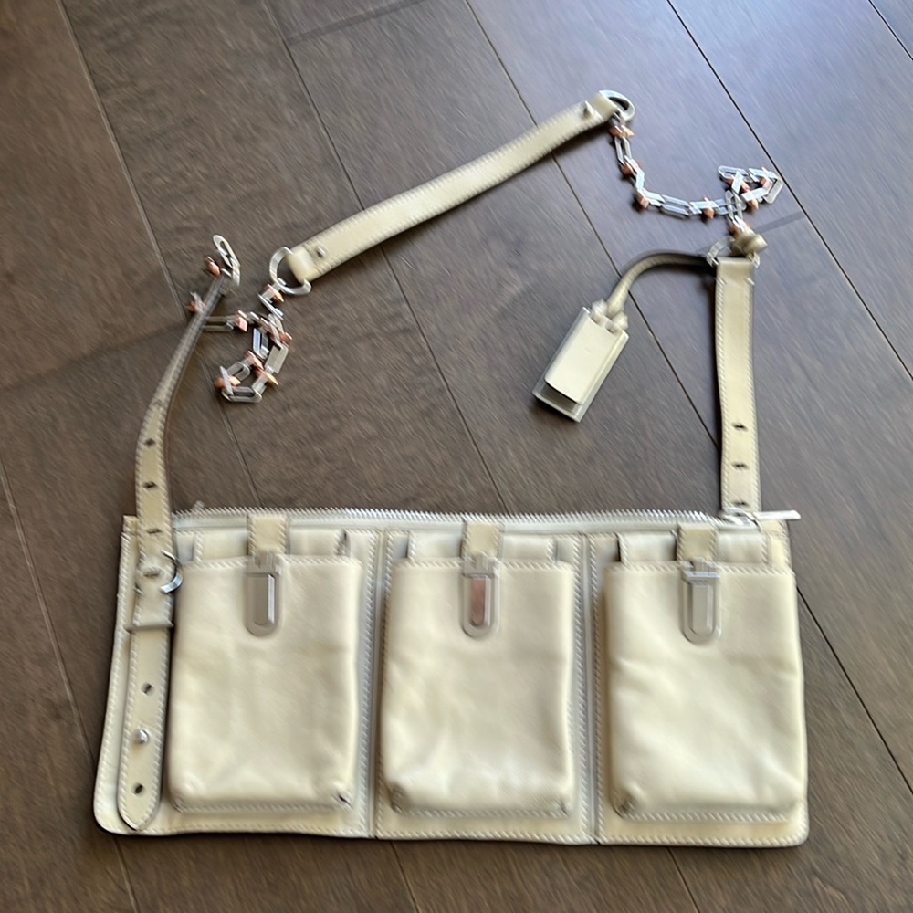 GRYSON Riley Calfskin Triple Crossbody bag in cream/light grey/ off white